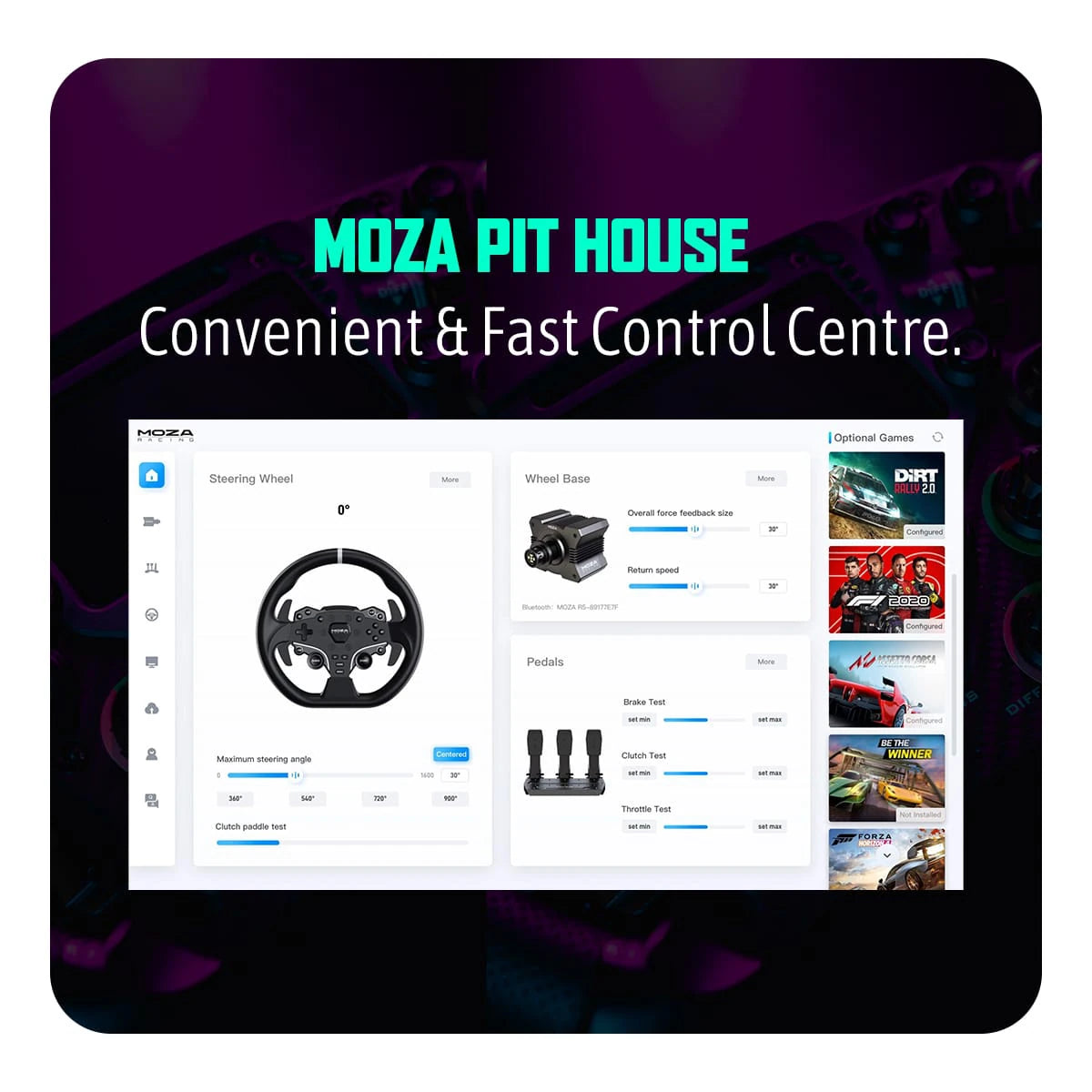 Moza R5 Racing Bundle for PC, R5 Wheelbase, SR-P Lite Pedals, Table Clamp